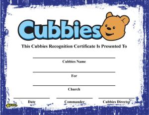Cubbies Recognition Certificate