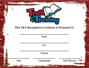 T&T Recognition Certificate